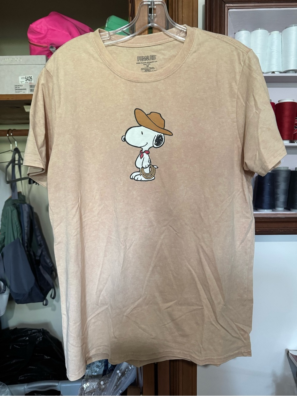 Peanuts Men's Beige Snoopy Cowboy Short Sleeve Tee